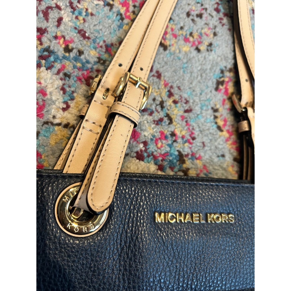 Michael Kors Navy‎ Pebbled Leather Tote Bag Gold Hardware